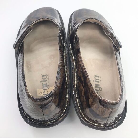 Alegria FELIZ 713 Brown Patent Leather Snakeskin Print Mary Jane Support Shoes - Picture 9 of 16